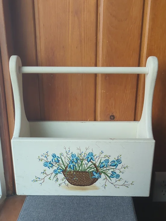 Hand-Painted White Floral Wooden Caddy