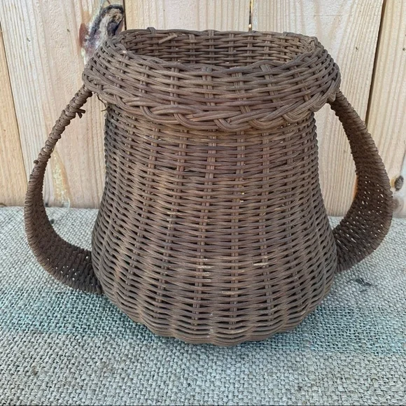 Cute Vintage Wicker Basket with Handles Bathroom Waste Basket Boho
