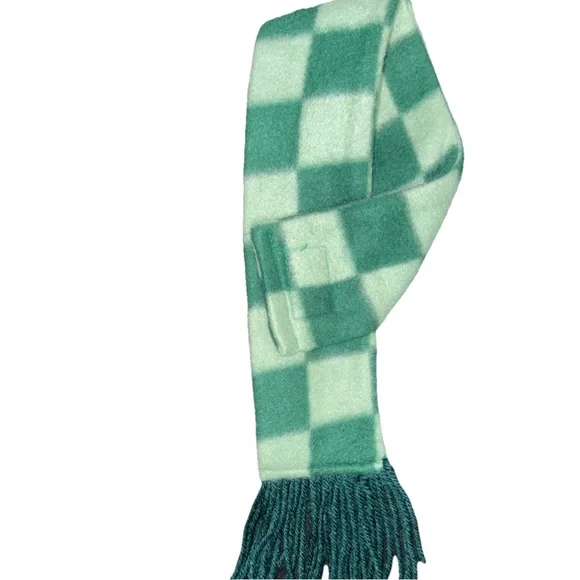 Dog Scarf with Fringe Green/White Checkered OS NEW