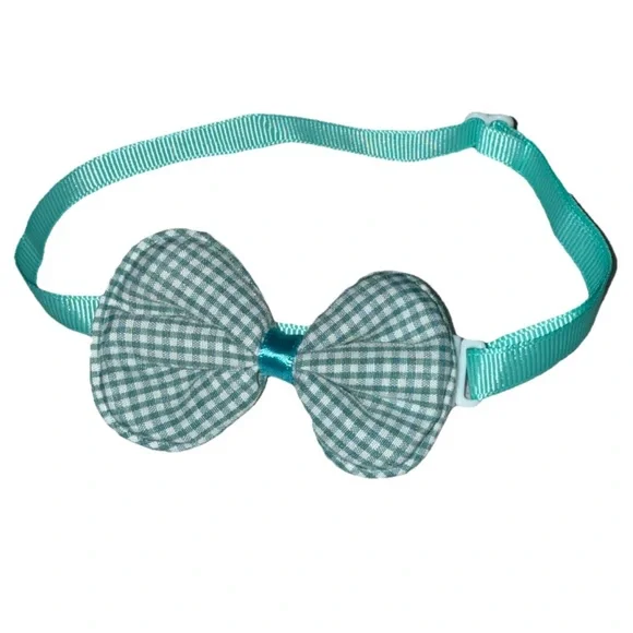 Pet Bow Tie Collar Gingham Pattern Green/White OS Adjustable NEW