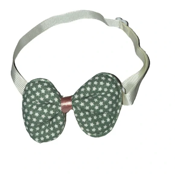 Pet Bow Tie Collar Green/White Star Pattern OS Adjustable NEW