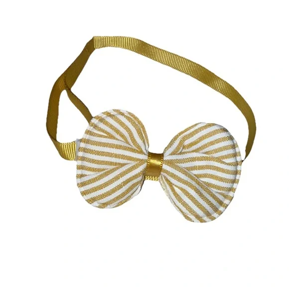 Pet Bow Tie Collar Gold/White Striped OS Adjustable NEW