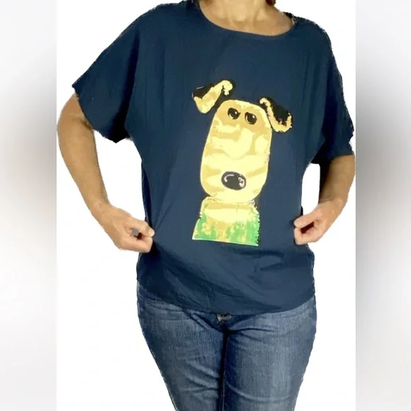 NWOT Cotton Dog scrub shirt puppy cartoon dog graphic raw hem sleeves popover