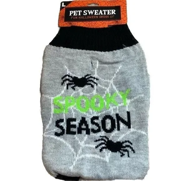Pet Halloween Costume NWT Dog Sweater SPOOKY SEASON Cat Puppy Fall Gift Gray