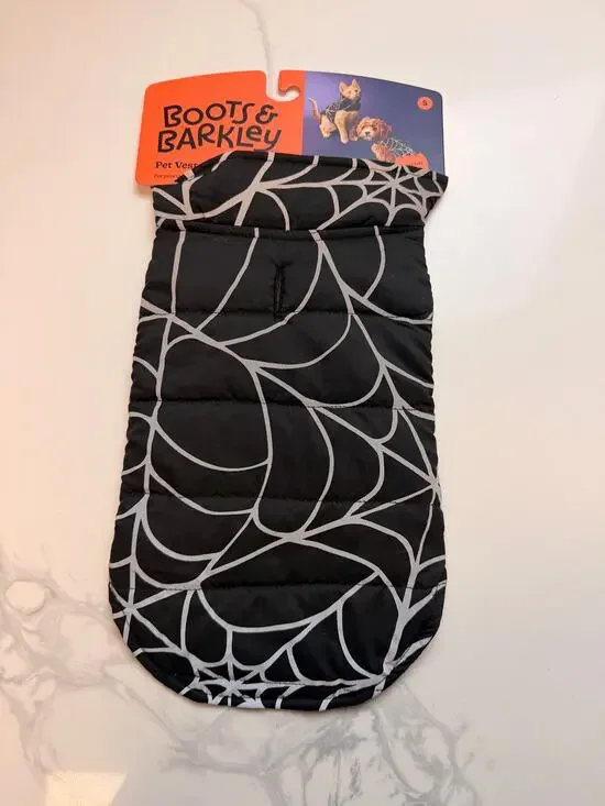 Boots & Barkley Reflective Spider Web Pet Vest Black Halloween Size S NWT