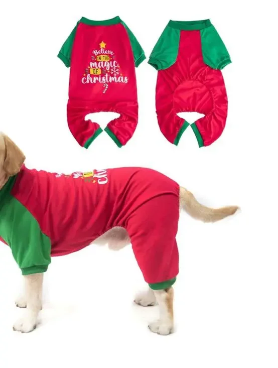 Dog Christmas Pajamas for Med-Large Dog Outfit Clothes, Stretchy Pet Jumpsuit 3X