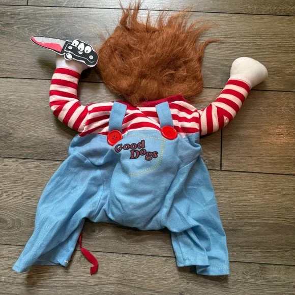 Chucky Dog Costume Childs Play Horror Movie Pet Halloween Outfit with Wig Prop