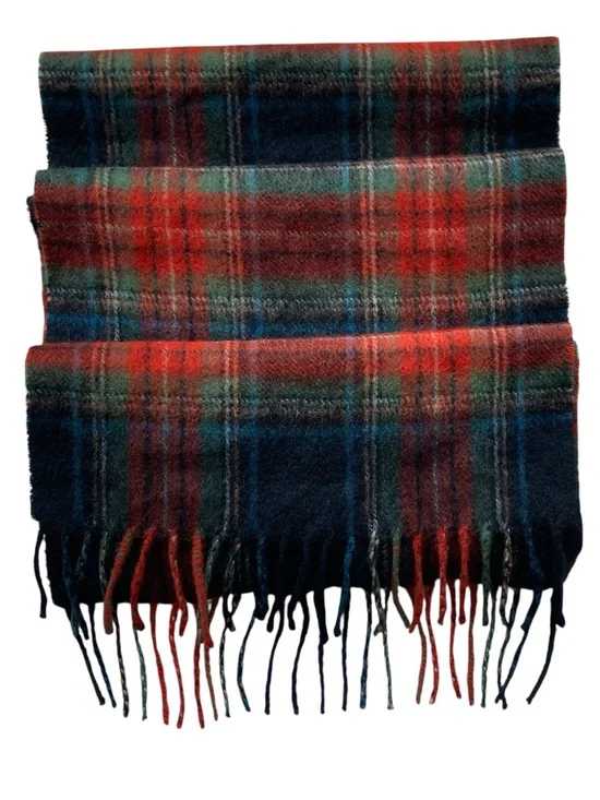 100% Cashmere Plaid Fringe Scarf