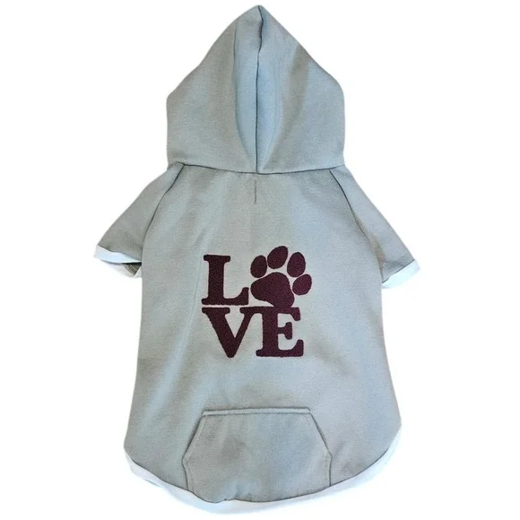 7th & Hudson Gray Love Paw Print Pet Hoodie Dog Sweatshirt Fleece Lined Large