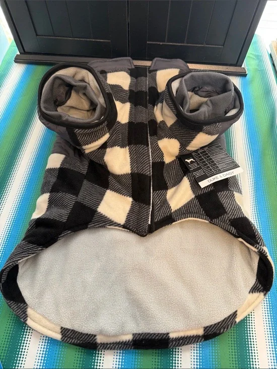 Black & White Buffalo Plaid Fleece Dog Coat
