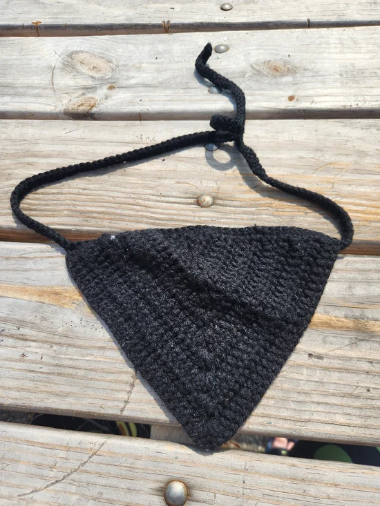 Handmade Black Crochet Triangle Bandana
