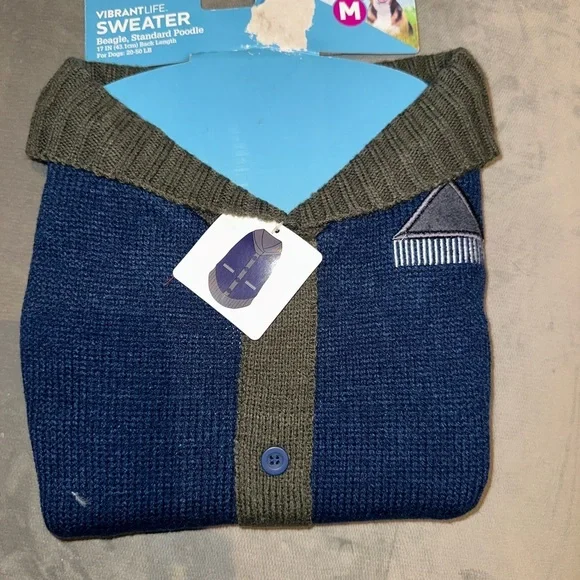 NEW Vibrate Life Pet / Dog Vibrant Navy and gray Cardigan
