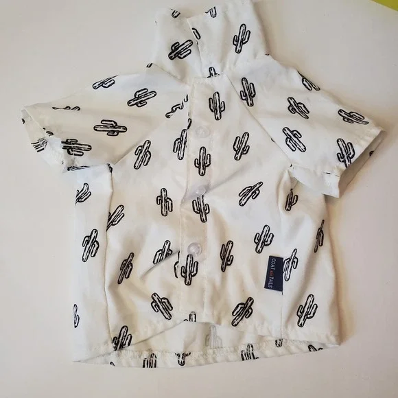 Coat and Tails Dog Puppy‎ Shirt Size S White Black Cactus Summer outfit