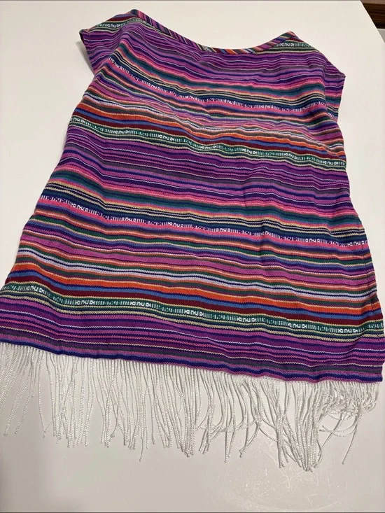 Striped Purple Multicolor Fringe Dog Poncho - M
