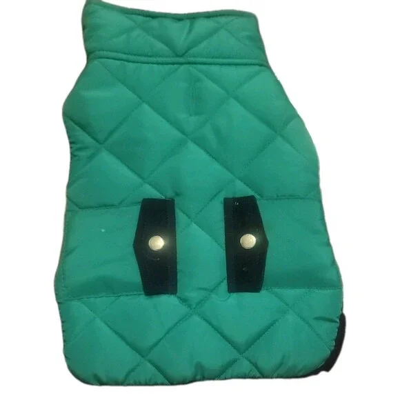 Pup Crew Quilted dog jacket, Green with Navy trim, SIZE S, NWT