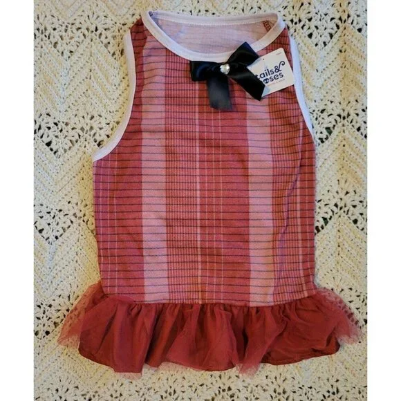 Tails & Noses Patriotic Red Plaid Dog Pet Dress Size L