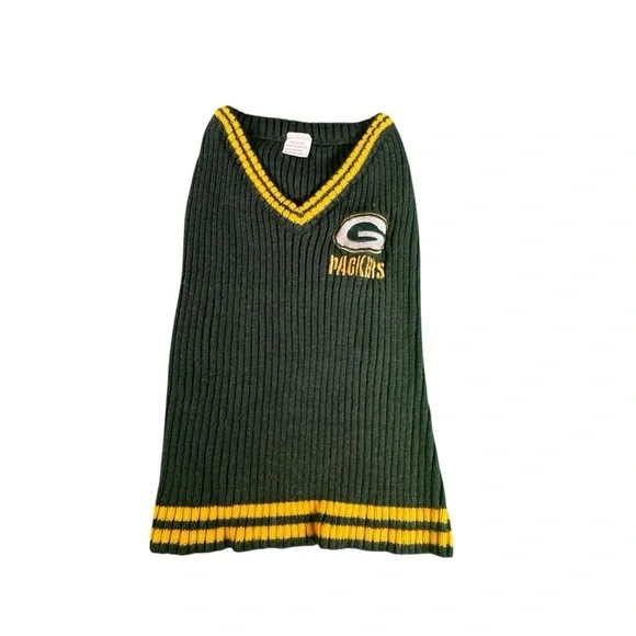 Green Bay Packers Dog Sweater Medium NFL Pet Knit Vest Green Gold Ribbed