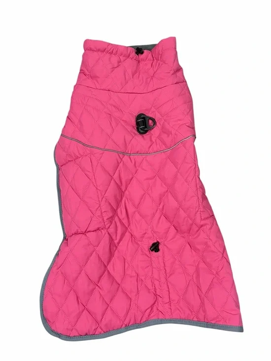 Bright Pink Quilted Dog Coat with Reflective Trim
