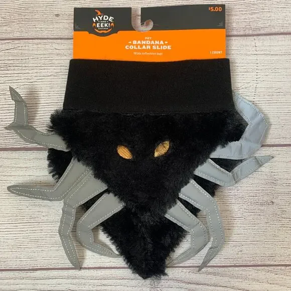 Hyde & Eek! Pet Halloween Spider Costume Collar Slide Bandana Faux Fur
