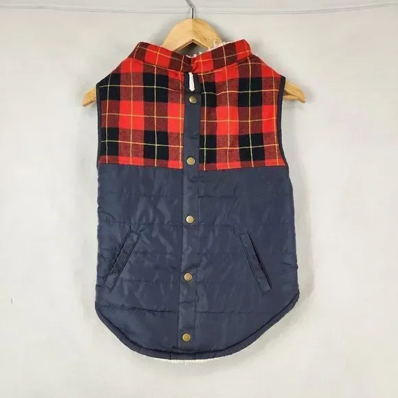 Dog Puffer Jacket Vest XXXL Buffalo Check Plaid Red Blue Bond & Co Pet Sherpa