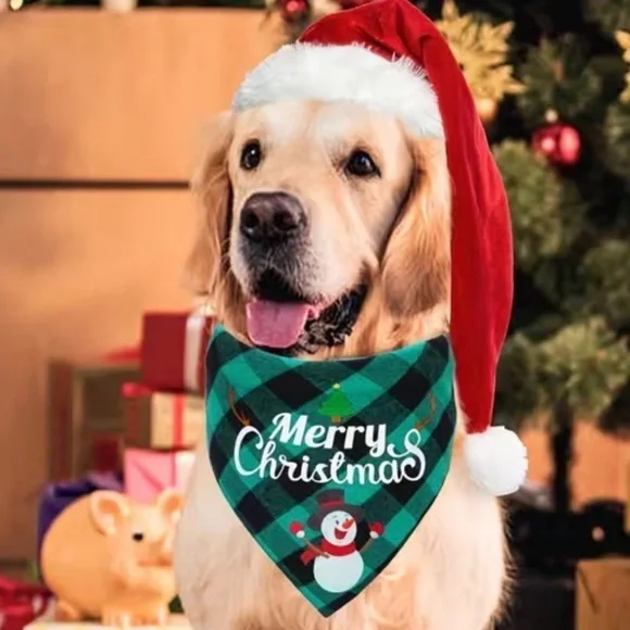 Christmas Dog Bandanna Tartan Plaid Merry Christmas Graphic Tie On Green 19