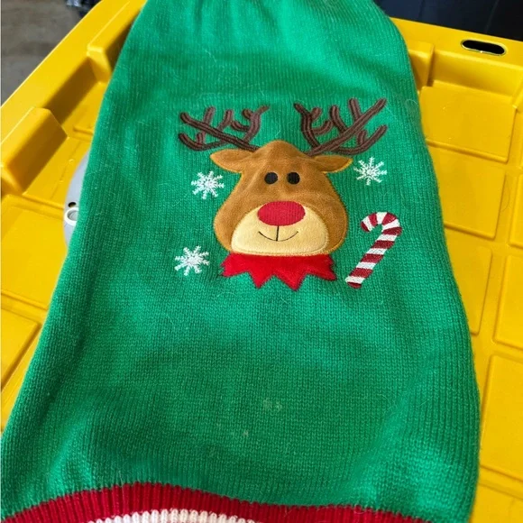 Green‎ Reindeer Holiday Sweater with Candy Cane Accent
