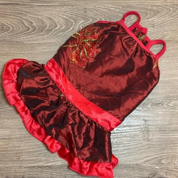 Satin & Sequin Red Doggy Party Dress Sz M