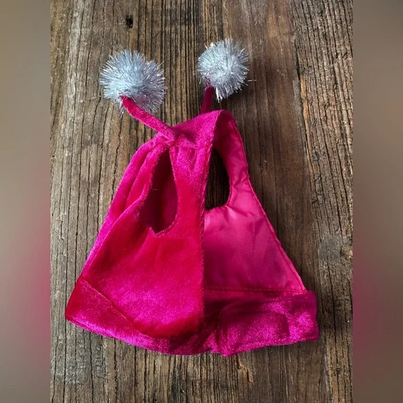 Pink Dog hat with Silver Pom-Poms