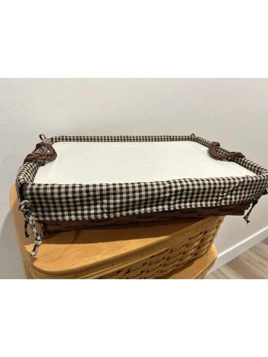 Longaberger Storage Solutions Large Serving Tray Basket Khaki Check Liner