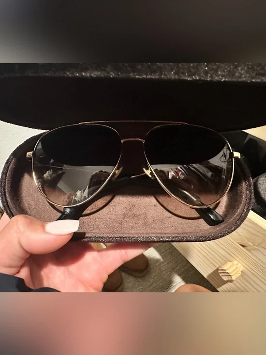Jimmy Choo Gold Frame Aviator Sunglasses with Black Lenses
