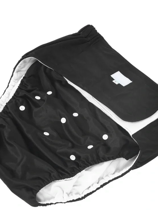Adjustable washable Black Cloth Diaper Cover with White Snaps for dogs large NWT