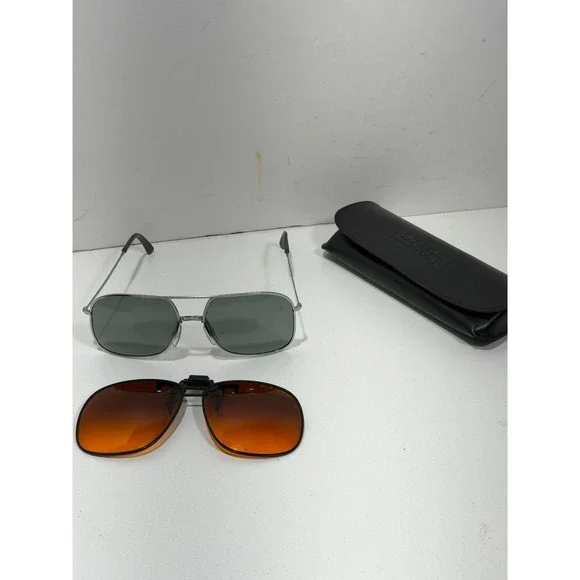 Cool‎ Ray Vintage Silver Aviator Sunglasses with Blublocker Clip-On Lenses