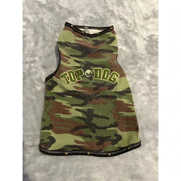 MM Pet Tank Top Unisex Medium Green Camo Top Dog Military Graphic Studded Vest