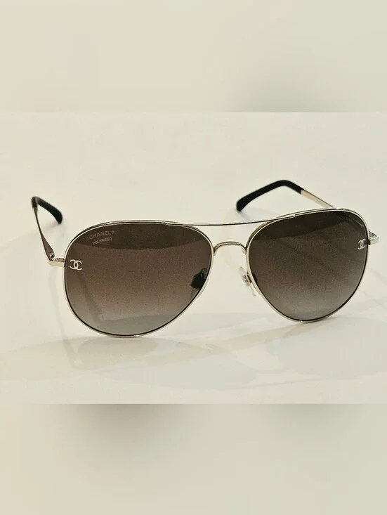 Chanel 4189-T-Q Titanium Polarized Aviator Sunglasses GoldThese are authentic