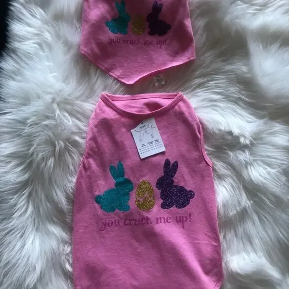 NWOT Pink Bunny Dog Outfit with Bandana Size Med Dress Up Animal Clothes