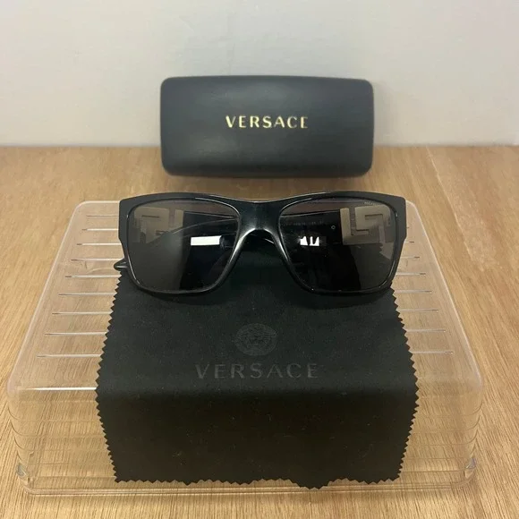 Versace Sunglasses Men 59mm Black Fair Polarized Greca Key Mod 4296 GB1/81