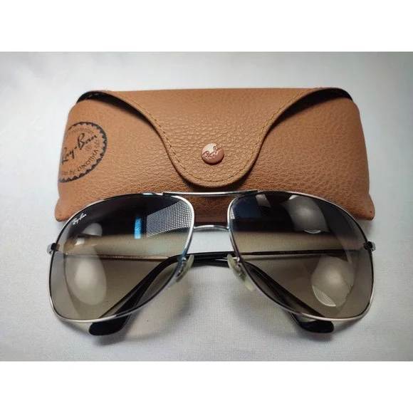 Ray-Ban RB3267 004/13 Silver Aviator Sunglasses Brown Gradient 64mm