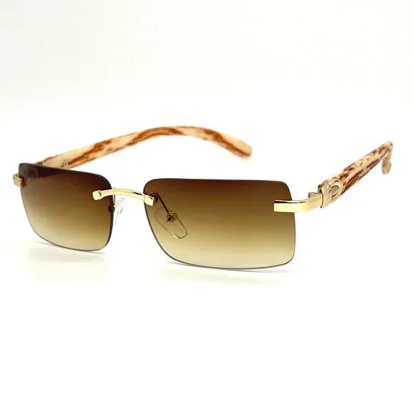 Men Sunglasses Brown Lens Square Gold‎ Frame Street Wear Light Weight Lentes New
