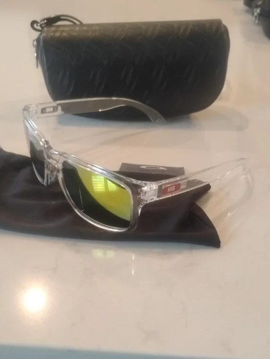 Oakley Clear Frame Sunglasses with Yellow Mirror Lenses and Black Case