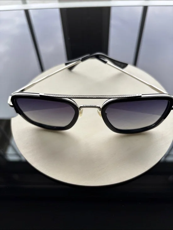 Black and Silver Sojos Aviator-Style Sunglasses with Gradient Lenses
