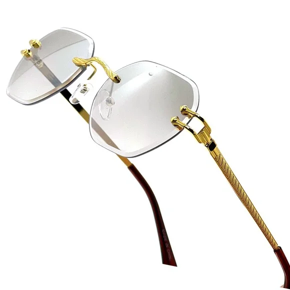 Sunglasses Clear Lens Rimless Gold Light‎ Weight Retro Classic Men Style Lentes