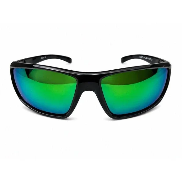 Foster Grant Green Mirror Wrap Sunglasses Black Sport Fishing Driving Unisex