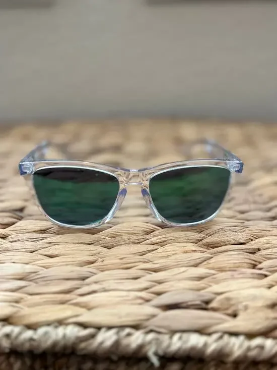 Oakley Frogskins Clear Frame Green Mirror Lens Sunglasses OO9245-38