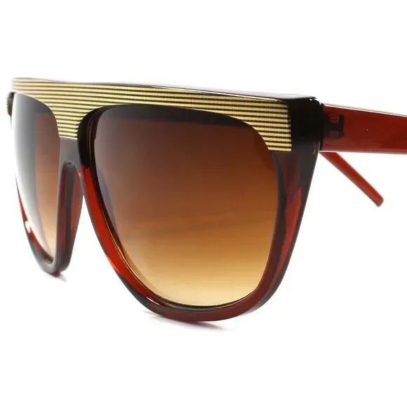 Vintage Brown & Gold Flat Top Womens Mens Oversized Square Hip Hop Sunglasses