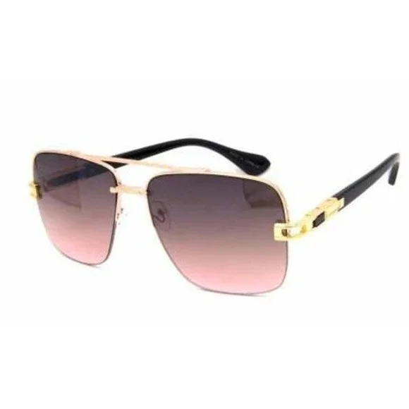 Sunglasses for Men Gold Frame Brown Tea Lens‎ Fashion Sun Glasses Square UV400