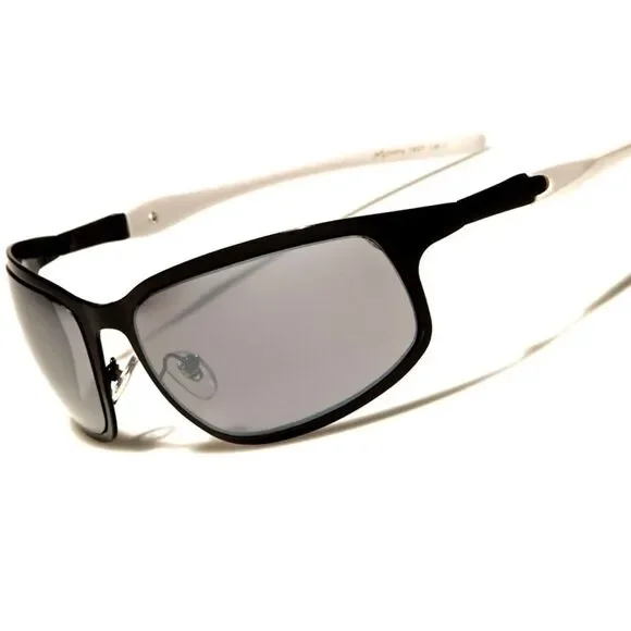 Designer Stylish Black Mirrored Lens Mens Sporty Rectangle Wrap Sunglasses