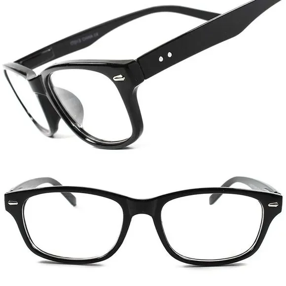 Black Classic Vintage Retro Fashion Nerd Geek Rectangle Clear Lens Eye Glasses