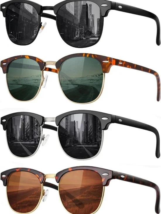 Retro Polarized Sunglasses for Men & Women | Semi-Rimless, UV Protection Goggles