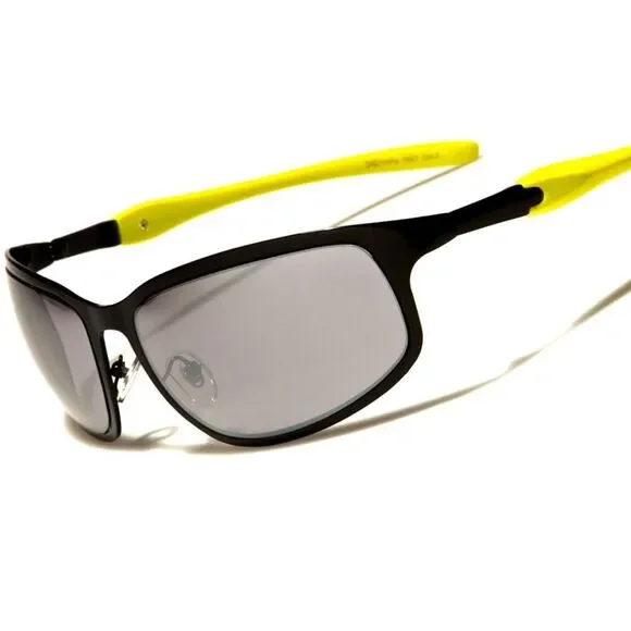 Designer Stylish Black & Green Mirrored Lens Mens Sporty Rectangle Sunglasses