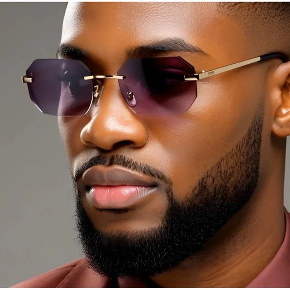 Rimless Sunglasses Gradient Black Lens Gold Frame Fashion Trendy Men Lentes New‎
